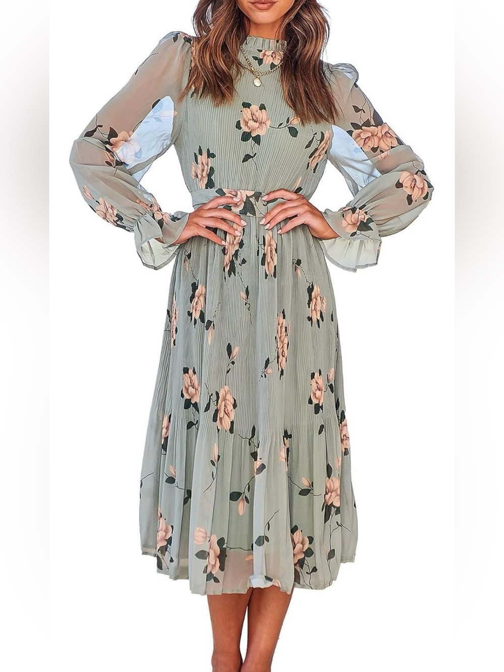 Anrabess Floral Chiffon Midi Dress
